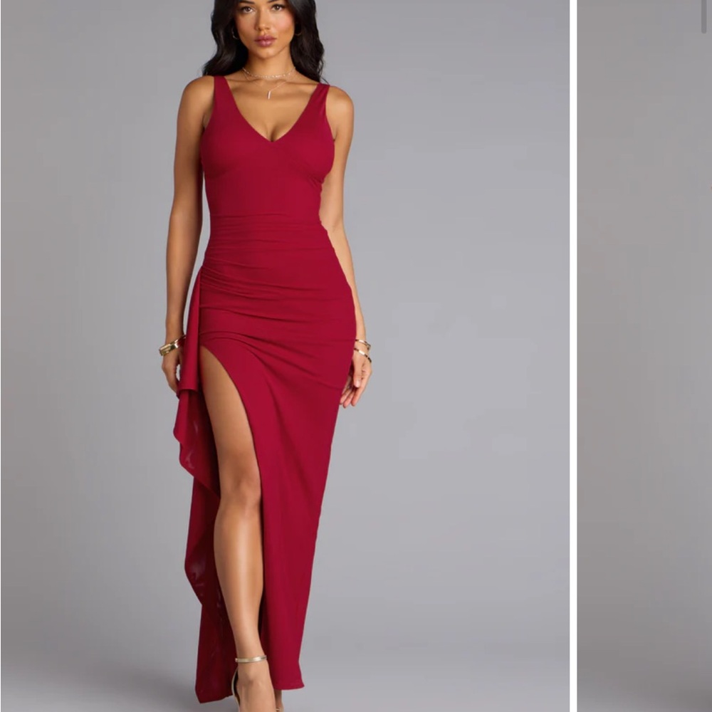 Windsor Ayden ruffle high slit mermaid dress